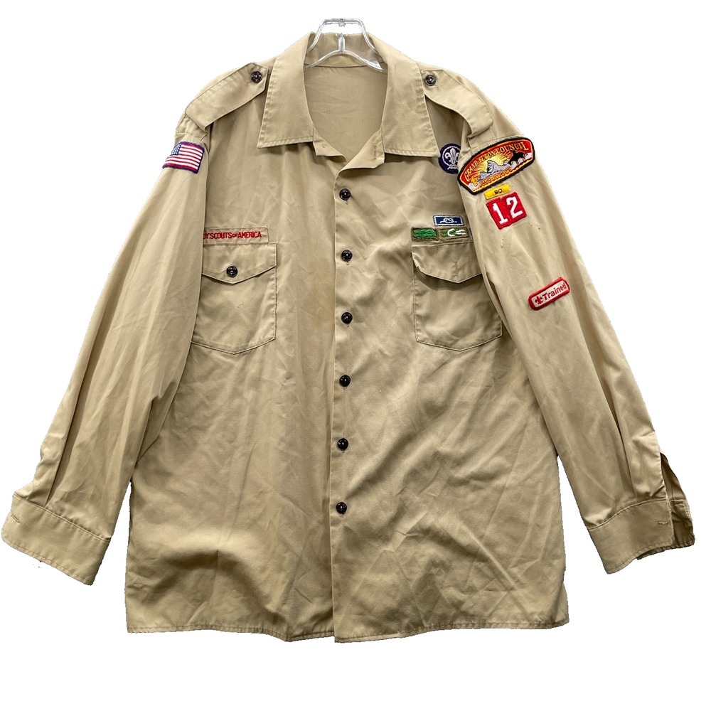 Vintage Boy Scouts of America Shirt‎ Mens XL Brown Patches Embroidered BSA Gorp
